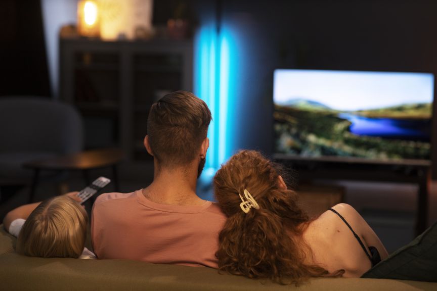 Back View Family Watching TV